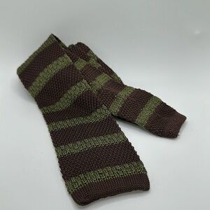 Brooks brothers brown green striped thin silk tie preppy grandpa core